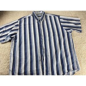 Basic Editions Men Sz 60 in Chest Beige Stripe Short Sleeve Button Down Shirt